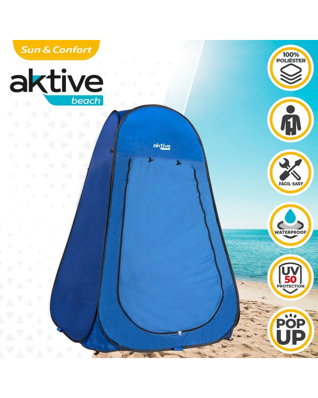 Blue Aktive camping tent for outdoor adventures, shown set up with open entrance and durable fabric, ideal for camping and hiking.