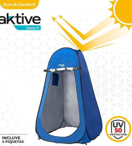 Blue Aktive camping tent for outdoor activities, measuring 120 x 190 x 120 cm, suitable for camping and hiking adventures.