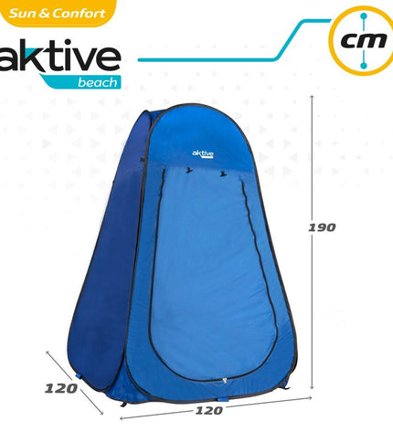 Blue Aktive camping tent for outdoor activities, measuring 120 x 190 x 120 cm, suitable for camping and hiking adventures.