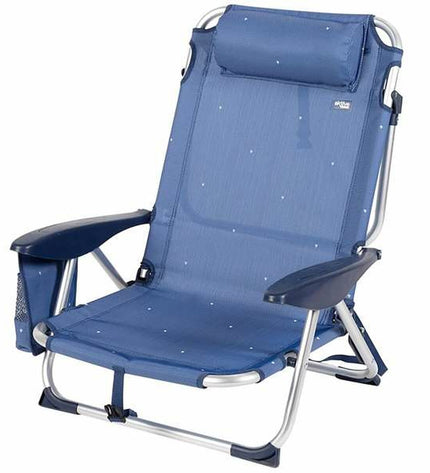 Aktive donkerblauwe strandstoel 51x45x76 cm voor sport, outdoor, kamperen en wandelen, met stevige frame en comfortabele zitting