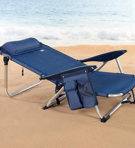 Aktive donkerblauwe strandstoel voor outdoor kamperen en wandelen, afmetingen 51x45x76 cm, sport en outdoor gear