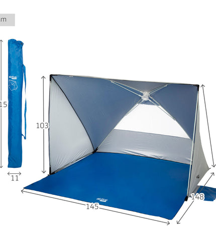 Aktive windscherm for outdoor camping, measuring 145x103x148 cm, UV50 sun protection, ideal for hiking and outdoor activities.