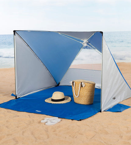 Aktive Windscherm voor outdoor kamperen en wandelen, afmetingen 145x103x148 cm, UV50 bescherming, stevig en draagbaar.