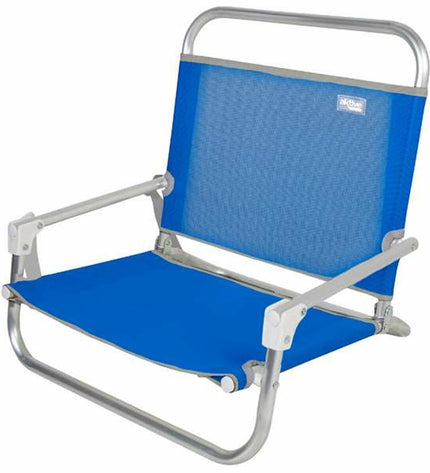 Blue Aktive folding chair for outdoor activities, compact 45x52x22 cm, ideal for camping and hiking.