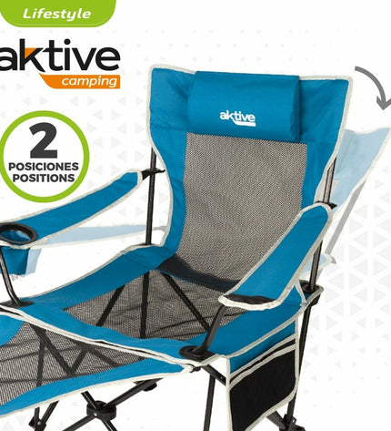 Blue Aktive hangmat-stoel for outdoor camping and hiking, measuring 152 x 54 x 75 cm, designed for comfort and portability.