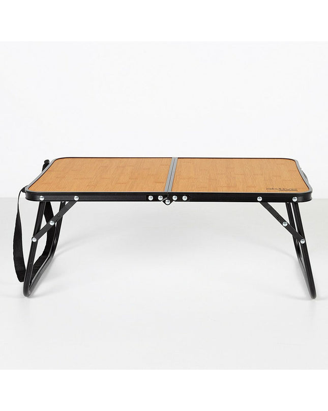 Black Aktive foldable table for camping and outdoor activities, measuring 60x25x40 cm, with a sturdy, compact design.