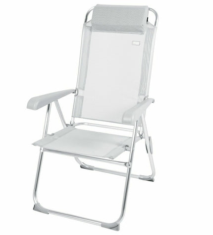 Aktive gray folding camping chair with armrests, lightweight design, measures 44x55x101 cm, suitable for outdoor activities.