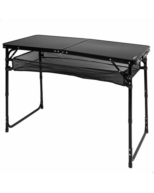 Aktive Vouwtafel 120x60 cm for outdoor camping and sports, showing a compact foldable table on a camping site.