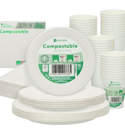 Procos Serviesset Wit Papier for camping and outdoor use, 23 x 1.5 x 23 cm, with white paper plates for outdoor dining