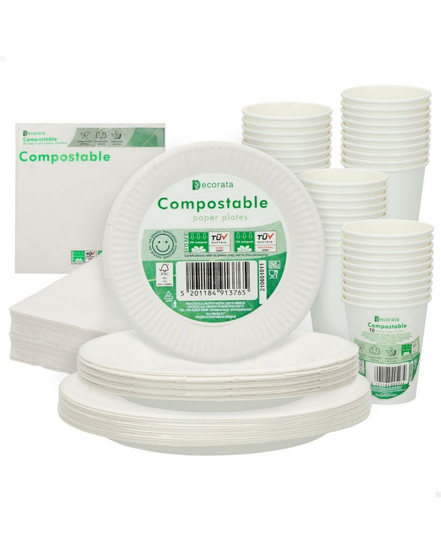 Procos Serviesset Wit Papier for camping and outdoor use, 23 x 1.5 x 23 cm, with white paper plates for outdoor dining