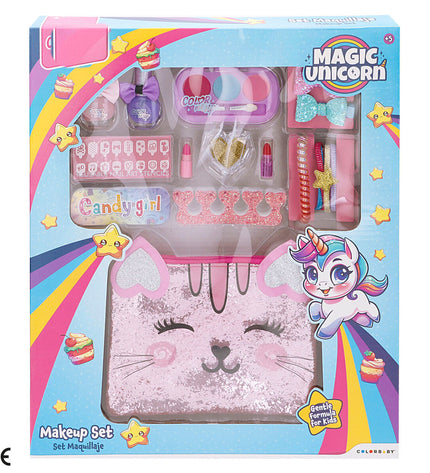 Colorbaby Kinder make-up set with colorful pretend cosmetics for children, featuring brushes, mirrors, and playful accessories.