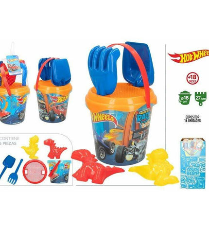 Hot Wheels strand speelgoedset with an 18cm diameter car track and toy cars, perfect for outdoor play and racing fun.