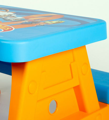 Colorbaby blue and orange kids' table and chairs set, perfect for children's play and mealtime in a home or kitchen setting.