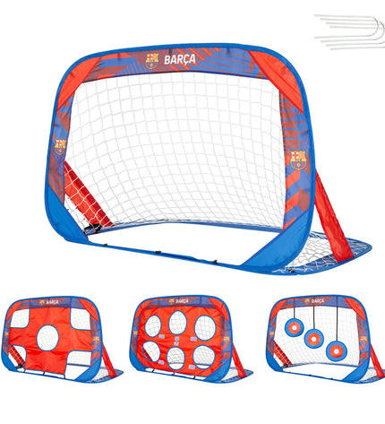 F.C. Barcelona football goal 120x80x80 cm for outdoor sports, with black frame and net, suitable for soccer practice.