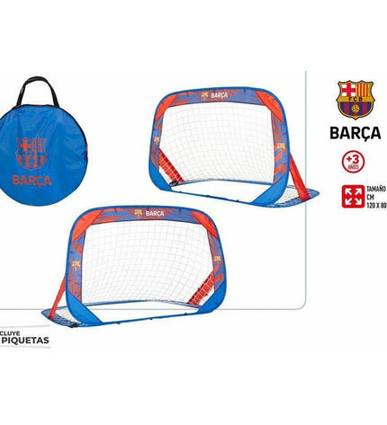Set van 2 F.C. Barcelona voetbaldoelen for outdoor soccer practice, featuring sturdy frames and netting.