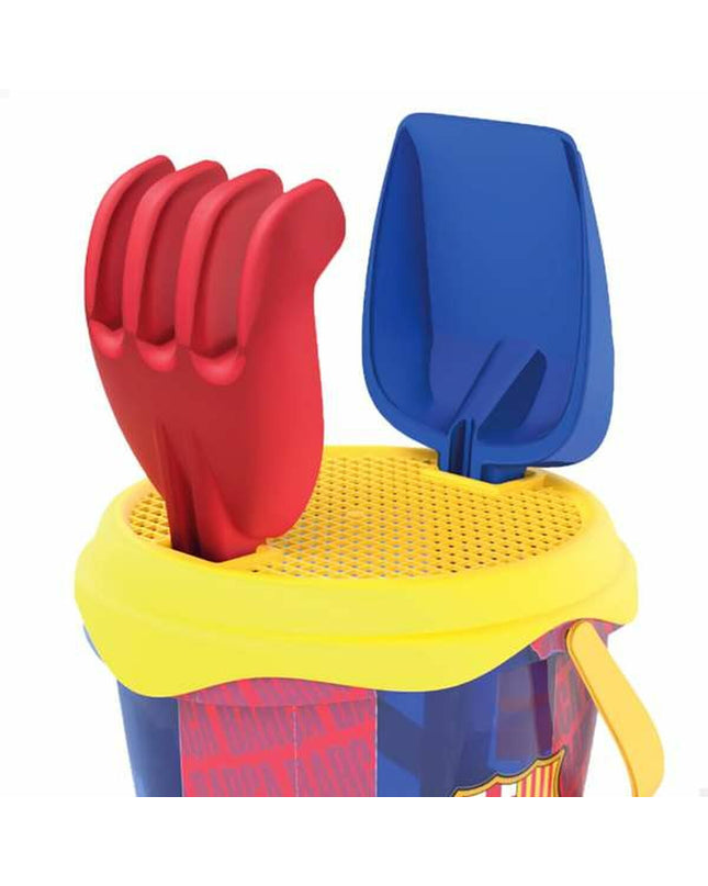 F.C. Barcelona strandspeelgoedset, 18 cm, featuring colorful sports-themed pieces for children to play and build.
