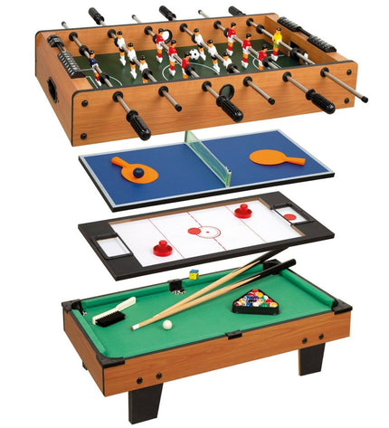 CB Games Multi-spel tafel 81x27x43 cm, 4-in-1 game table with colorful play surfaces and game accessories for kids.