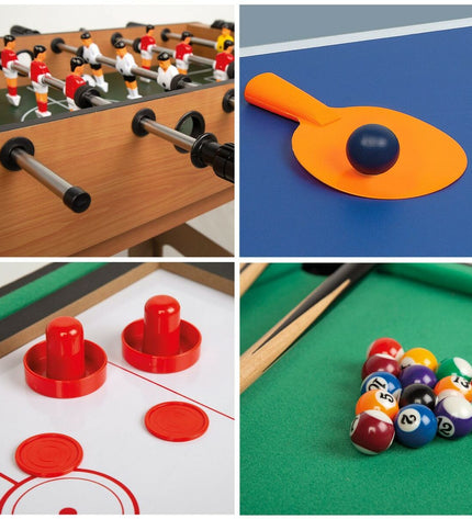 CB Games Multi-spel tafel 81x27x43 cm, versatile 4-in-1 game table with colorful playing surfaces and accessories.