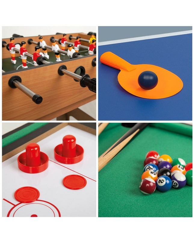CB Games Multi-spel tafel 81x27x43 cm, versatile 4-in-1 game table with colorful playing surfaces and accessories.