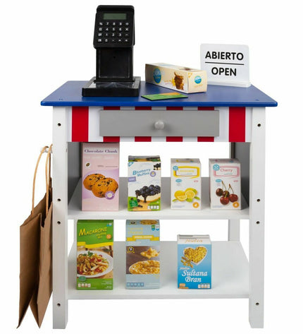 Woomax Speelgoedsupermarkt imitation playset with 28 parts, toy supermarket for kids, 48x70x30 cm, colorful plastic accessories.