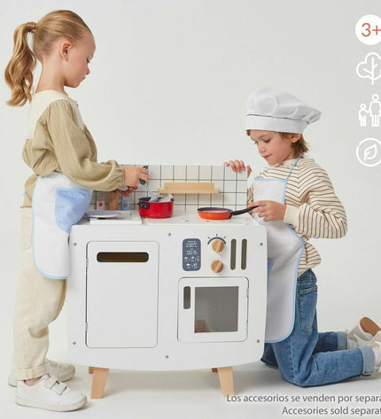Teamson wooden play kitchen toy with stovetop, sink, and storage shelves, perfect for imaginative pretend cooking.