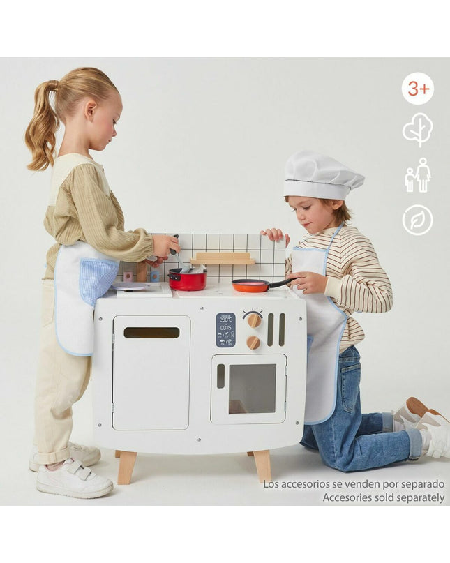 Teamson wooden play kitchen toy with stovetop, sink, and storage shelves, perfect for imaginative pretend cooking.