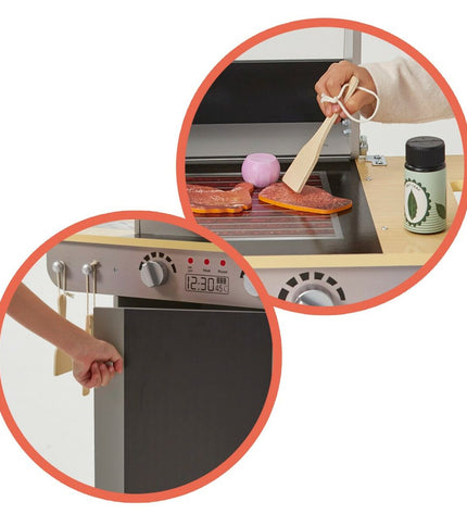 Teamson toy play kitchen with BBQ grill, measuring 60x66.5x30 cm, includes realistic cooking accessories for imaginative play.