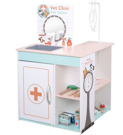 Teamson Vet Clinic educational toy with animal doctor playset, includes veterinary tools and plush animals for imaginative pretend play.