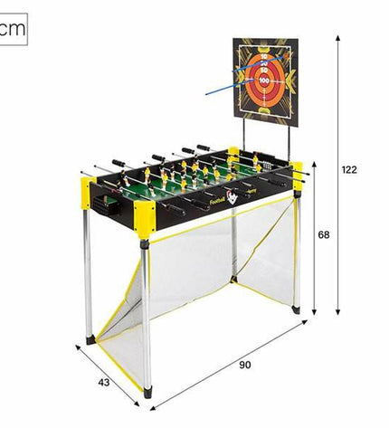 CB Games foosball table, 90x68x43 cm, compact toy and game with miniature soccer players and goal areas.