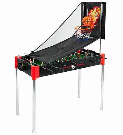 CB Games tafelvoetbal met zwarte en rode spelers, afmetingen 90x68x43 cm, voor kinderen en speelplezier.