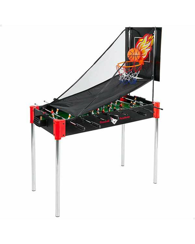 CB Games tafelvoetbal met zwarte en rode spelers, afmetingen 90x68x43 cm, voor kinderen en speelplezier.