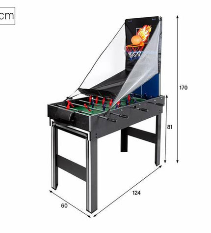 CB Games Multi-spel tafel, plastic play table measuring 124 x 81 x 60 cm, designed for kids' games and play activities.