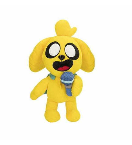 Yellow Mikecrack plush toy with sound, 29 cm soft stuffed animal for children, featuring detailed plush fabric and expressive design.