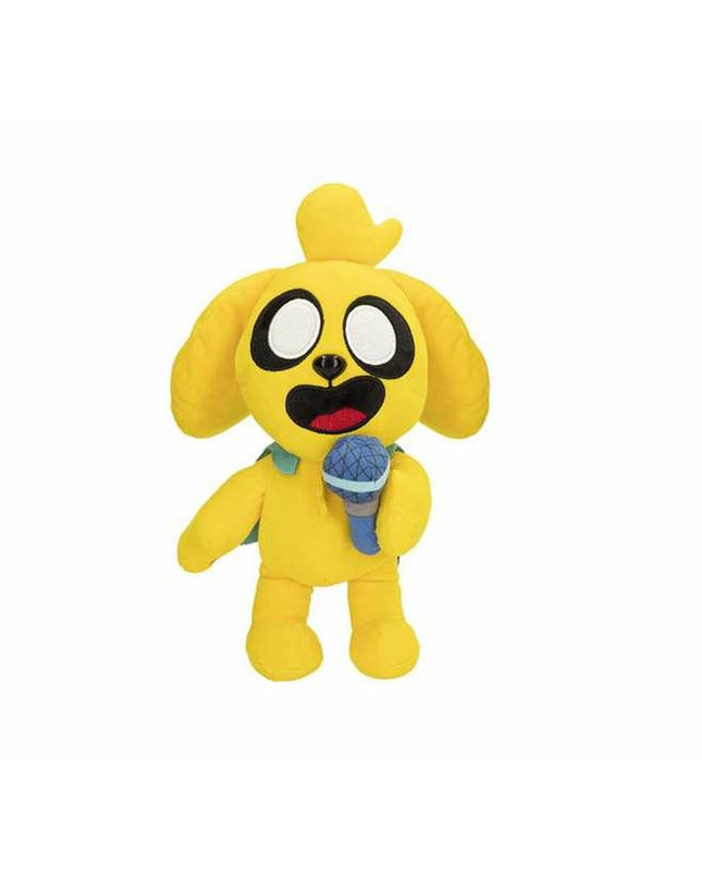 Yellow Mikecrack plush toy with sound, 29 cm soft stuffed animal for children, featuring detailed plush fabric and expressive design.