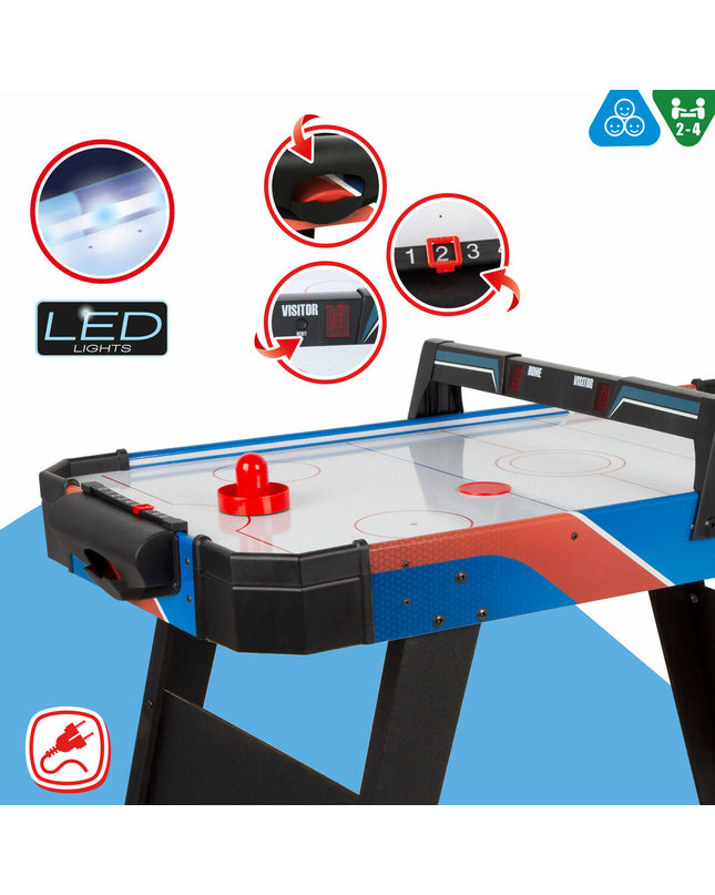 CB Games hockey table for kids, measuring 106 x 75 x 53 cm, with colorful playing surface and miniature hockey accessories.