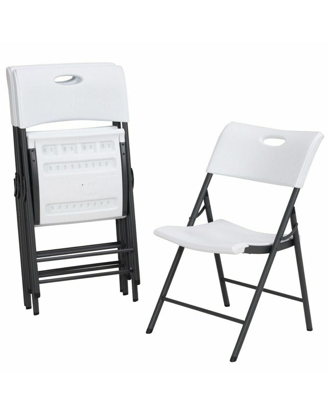 Set of four white Lifetime folding camping chairs with armrests, 50x58x83 cm, suitable for outdoor activities and camping.