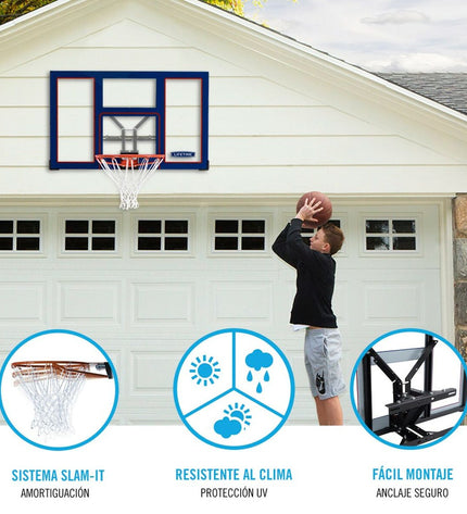 Lifetime basketball hoop with 121x75.5x65 cm outdoor sports equipment, featuring a sturdy backboard and basketball net.