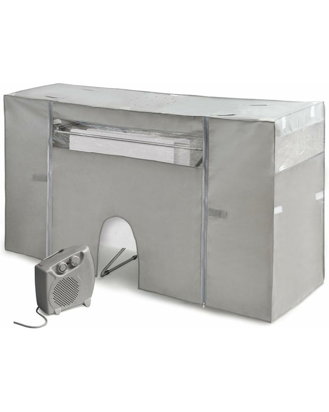 Rayen gray laundry line cover with heating element, measuring 180 x 56 x 106 cm, for household laundry organization.