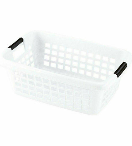 Six white 50L laundry baskets with handles by BigBuy Home, ideal for home storage and organization.