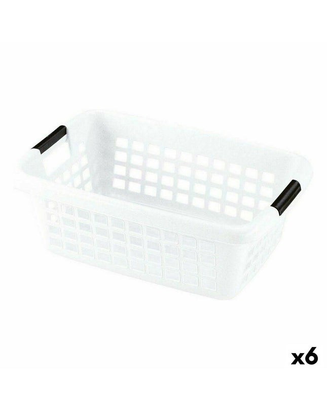 Six white 50L laundry baskets with handles from BigBuy Home, ideal for household storage and organization.