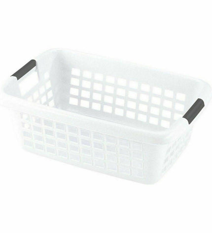 Set of six white 70L laundry baskets with handles, ideal for home storage and organization by BigBuy Home.