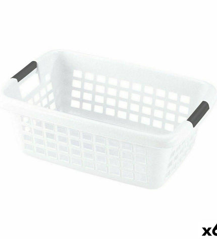 Set of six white 70L laundry baskets with handles, ideal for home storage and organization by BigBuy Home.