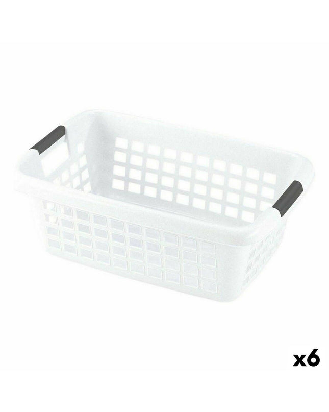 Set of six white 70L laundry baskets with handles, ideal for home storage and organization by BigBuy Home.