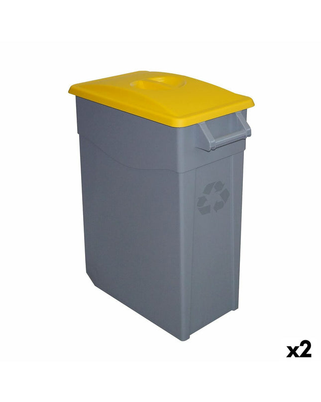 Two yellow Denox recycling trash bins with 65L capacity, suitable for home organization and kitchen waste separation.