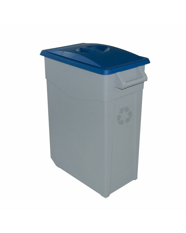 Pair of Denox blue 65L recycling bins for home and kitchen organization, with sturdy design and removable inner buckets.