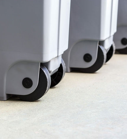 Denox blue and gray recycling trash bin for home and kitchen storage, featuring a sleek design and durable construction.