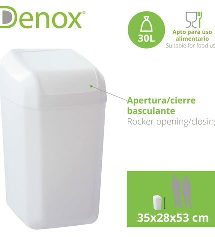 White Denox 30L waste bin for home and kitchen storage, featuring a sleek design and durable construction.