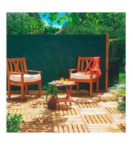 Green PVC oval garden fence panel by Nortene Plasticane, 1 x 3 meters, used for outdoor garden decoration and privacy.