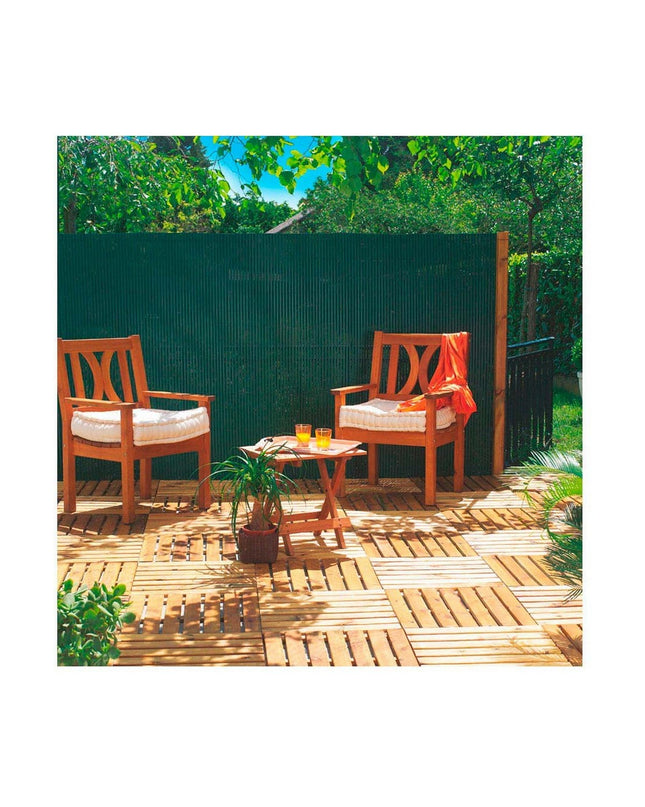 Green PVC oval garden fence panel by Nortene Plasticane, 1 x 3 meters, used for outdoor garden decoration and privacy.