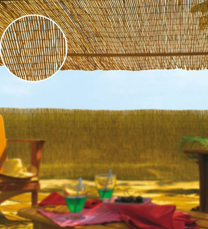 EDM Tuinhek in bruin bamboe, 1 x 5 meter, outdoor garden decoration with natural bamboo slats.